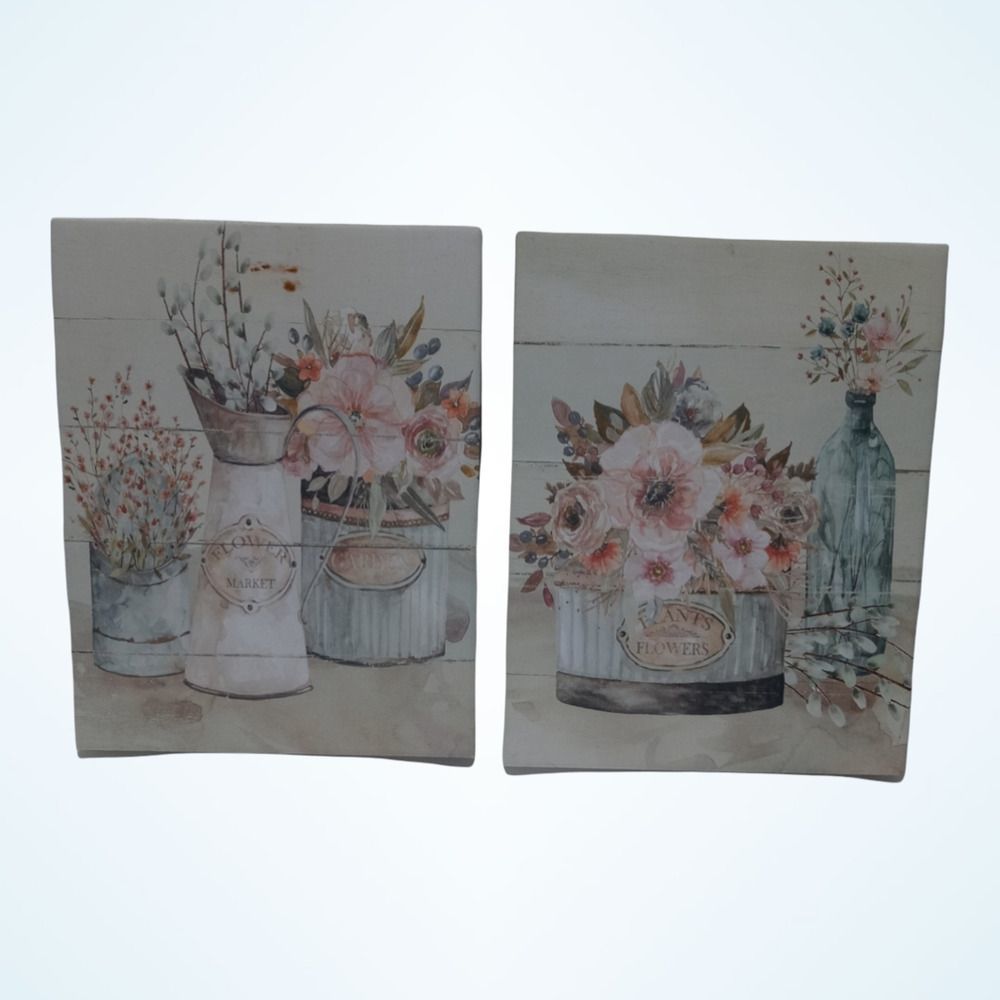 Flower market canvas wall art, rustic decor, print, wall hanging
